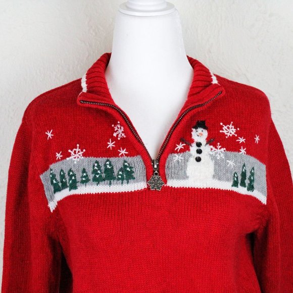 Breckenridge vintage 90s red Christmas snowman quarter zip sweater size petite M - Picture 2 of 9